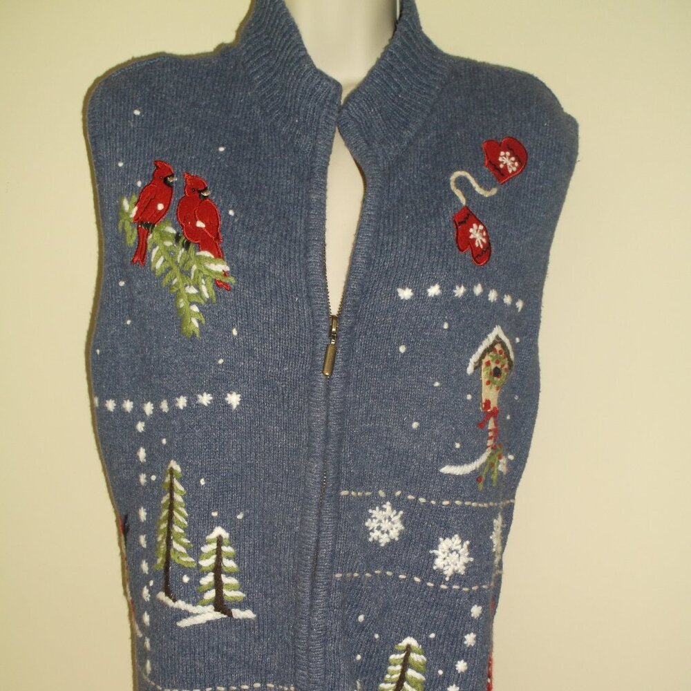 SOUTHERN LADY Red Birds embroidered Christmas / Winter Sweater Vest - Women's XL